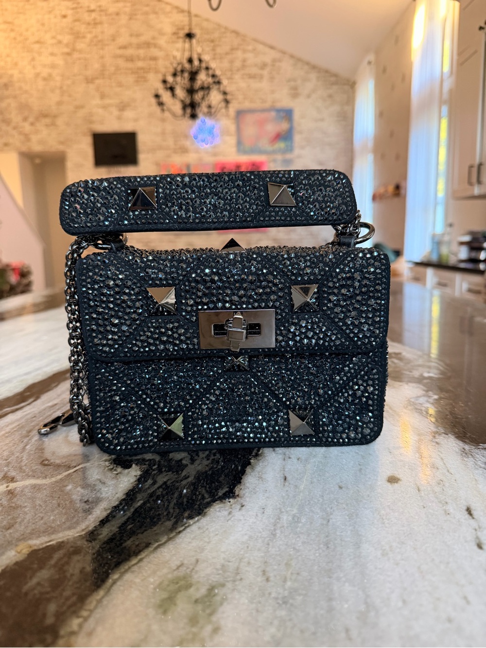 Embellished Black Crystal Shoulder Bag